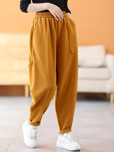 Pantalones harén con forro polar de invierno informales para mujer de talla grande