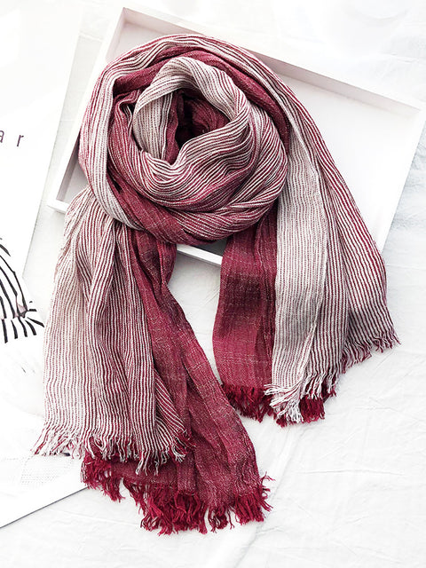 Spring Artsy Stripe Cotton Tassel Soft Scarf