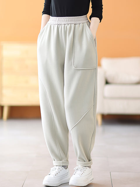 Pantalones harén con forro polar de invierno informales para mujer de talla grande