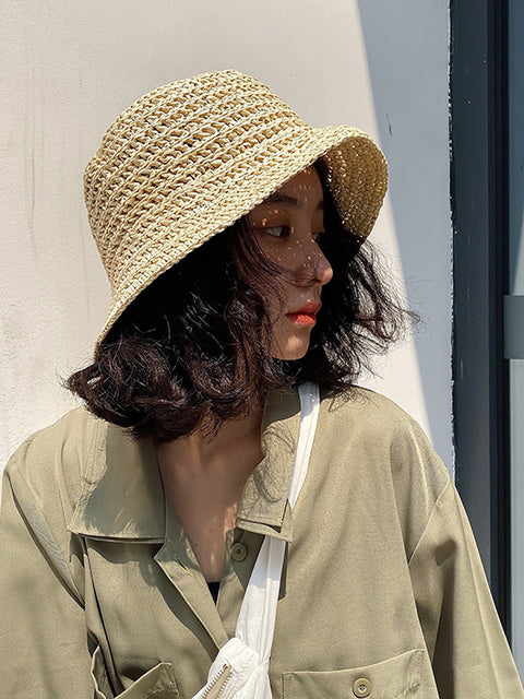 Women Summer Straw Weave Solid Travel Sunproof Hat