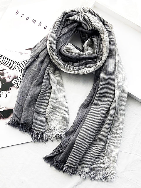 Spring Artsy Stripe Cotton Tassel Soft Scarf