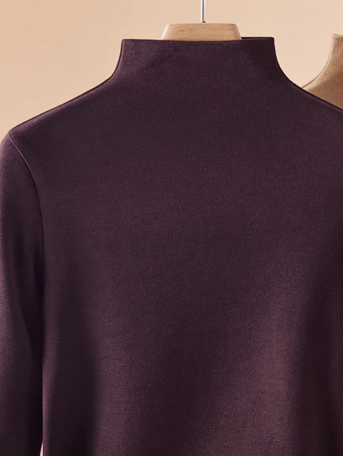 Women Autumn Pure Color Cashmere Half-Turtleneck Blouse