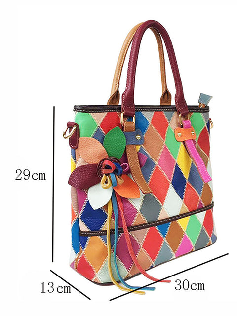 Bolso de mano con flores de cuero en contraste de color para mujer