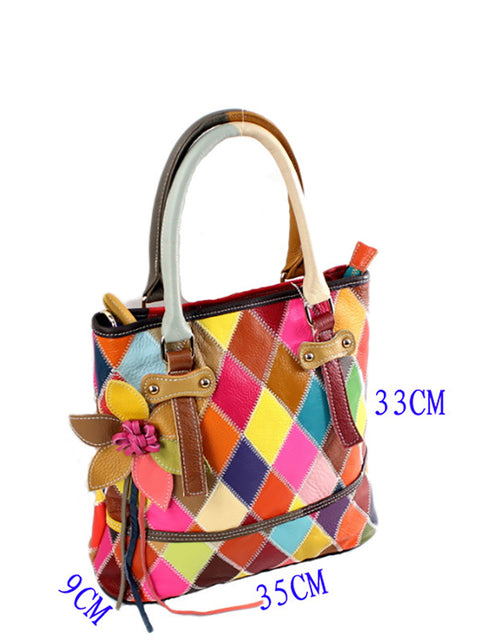 Bolso de mano con flores de cuero en contraste de color para mujer