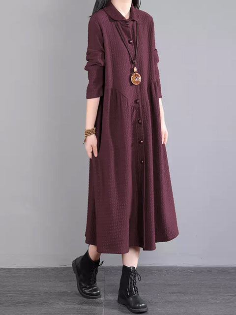 Vestido tipo túnica de lino 100 % vintage de otoño para mujer, de talla grande y acolchado