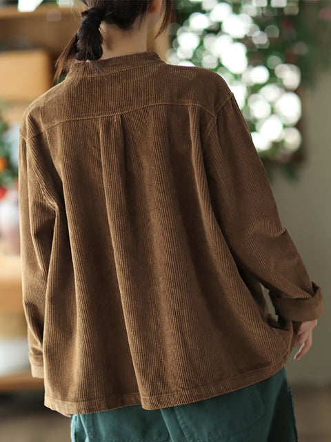 Plus Size Women Solid Vintage Cotton Corduroy Coat