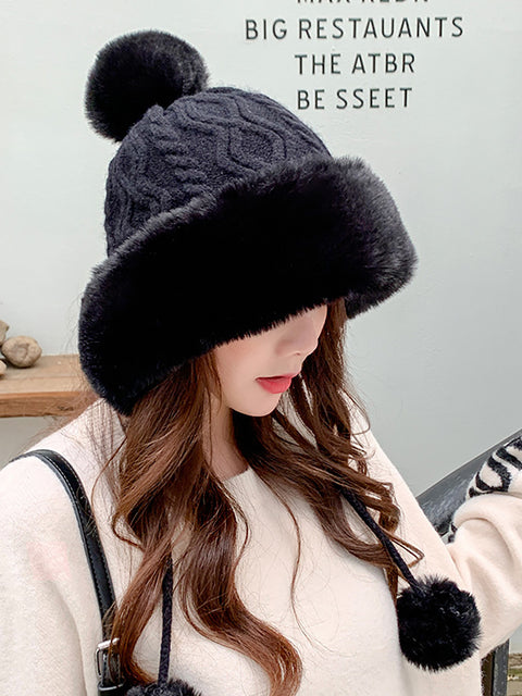 Gorro de bola de pelo cálido y grueso para mujer de invierno