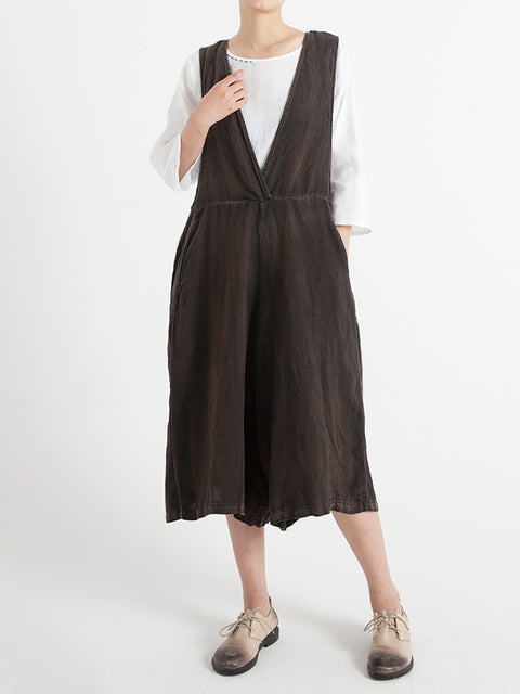 Linen Sleeveless Women Summer Loose Jumpsuit Overalls