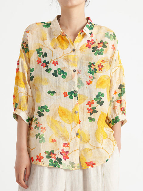 Camisa holgada de verano para mujer vintage floral de talla grande