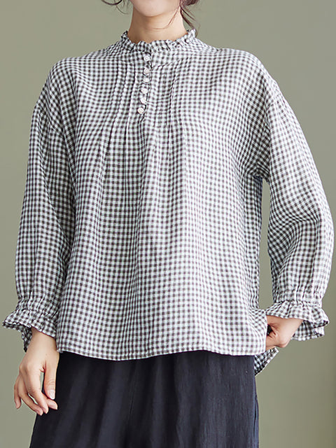 Camisa holgada de lino de primavera para mujer