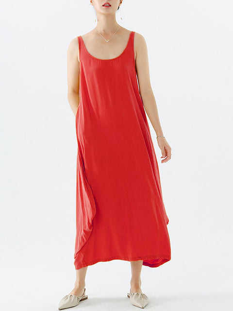 Casual Solid Color Pleated Sleeveless Maxi Dress