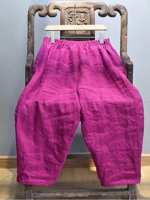 Pantalones harén de lino 100 % lisos de verano de talla grande