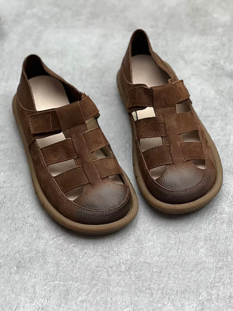 Zapatos planos de cuero con agujeros y estilo vintage para mujer, de verano