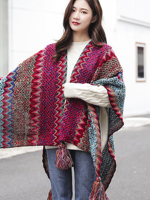 Winter Knitted Warm Tassel Scarf Shawl