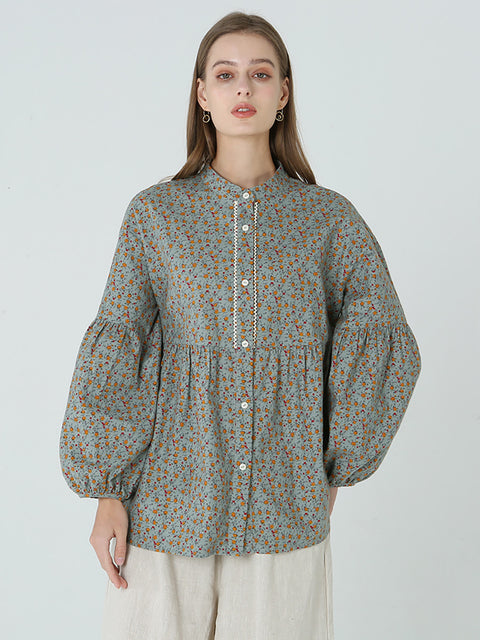 Estampados florales de talla grande Camisa de primavera de manga larga suelta M-2xl