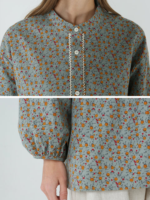 Estampados florales de talla grande Camisa de primavera de manga larga suelta M-2xl