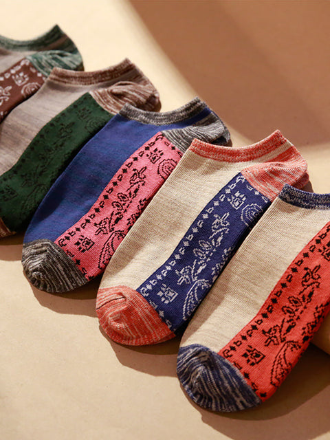 Spring Autumn Jacquard Color Matching Socks (5 Pairs)