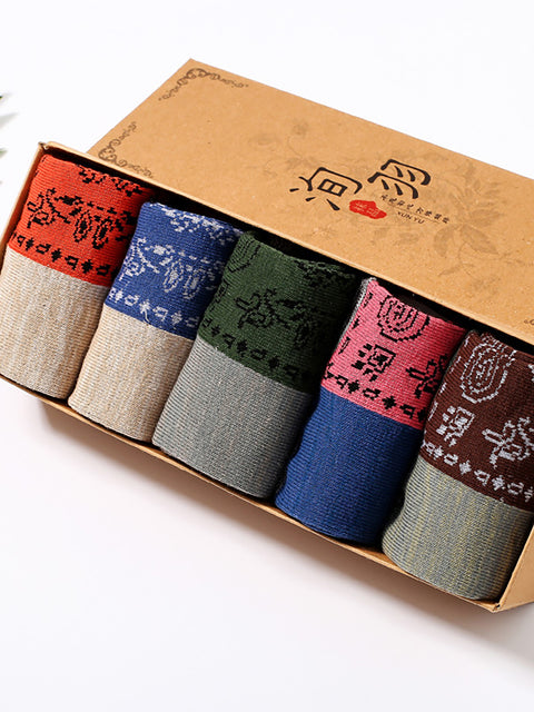 Spring Autumn Jacquard Color Matching Socks (5 Pairs)