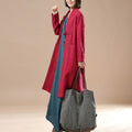 Chic Frog Stand Collar Long Sleeves Literature Red Autumn Women Dress - Buykud