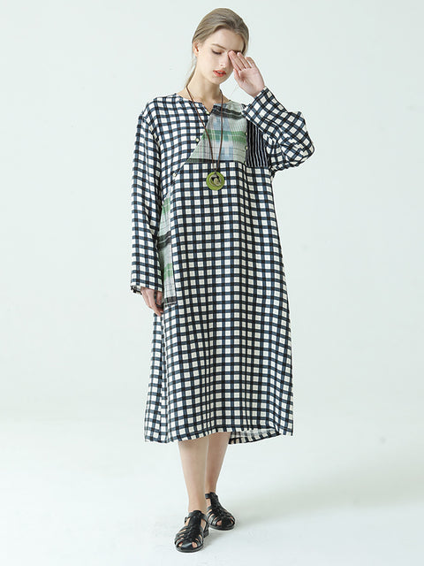 Plus Size Plaid Long Sleeve Loose Spring Casual Dress