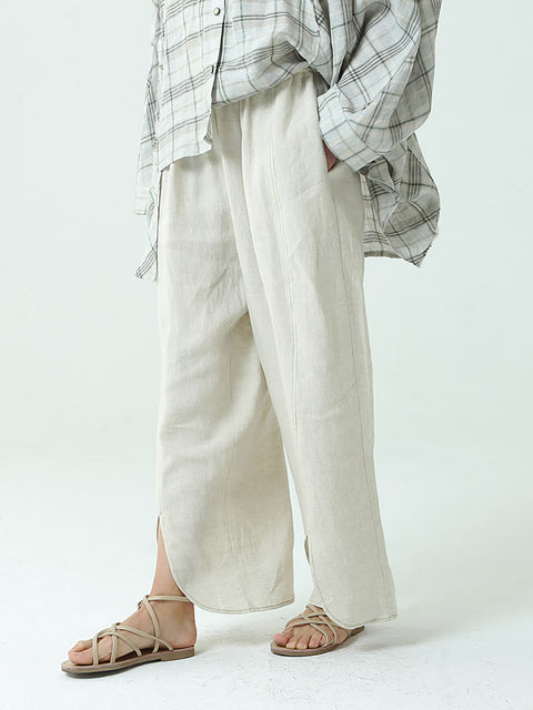 Plus Size Women Linen Wide Leg Pants