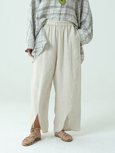 Plus Size Women Linen Wide Leg Pants