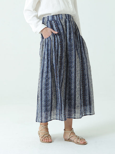 Plus Size Cotton Spring Summer Elastic Waist Loose Skirt