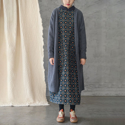 Retro Loose Stand Collar Winter Dress