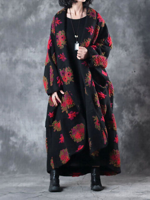 Plus Size Winter Retro Long Sleeve Woolen Overcoat