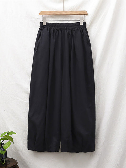 Pantalones casuales tipo farol con bolsillos de lino y algodón de talla grande para mujer